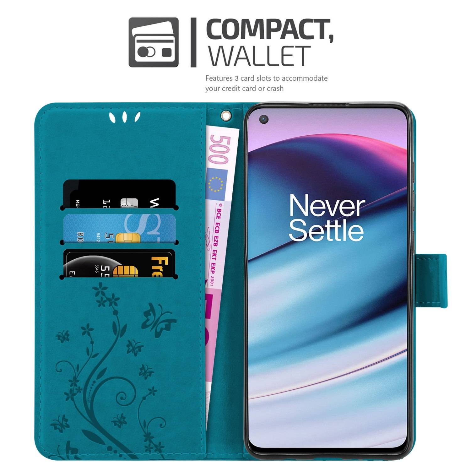 Cadorabo Hülle für OnePlus Nord CE 5G Schutz Hülle in Blau Schutzhülle Handy Hülle Etui Case Blumen Flower