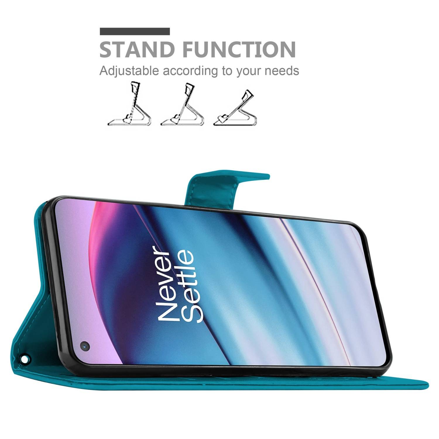 Cadorabo Hülle für OnePlus Nord CE 5G Schutz Hülle in Blau Schutzhülle Handy Hülle Etui Case Blumen Flower