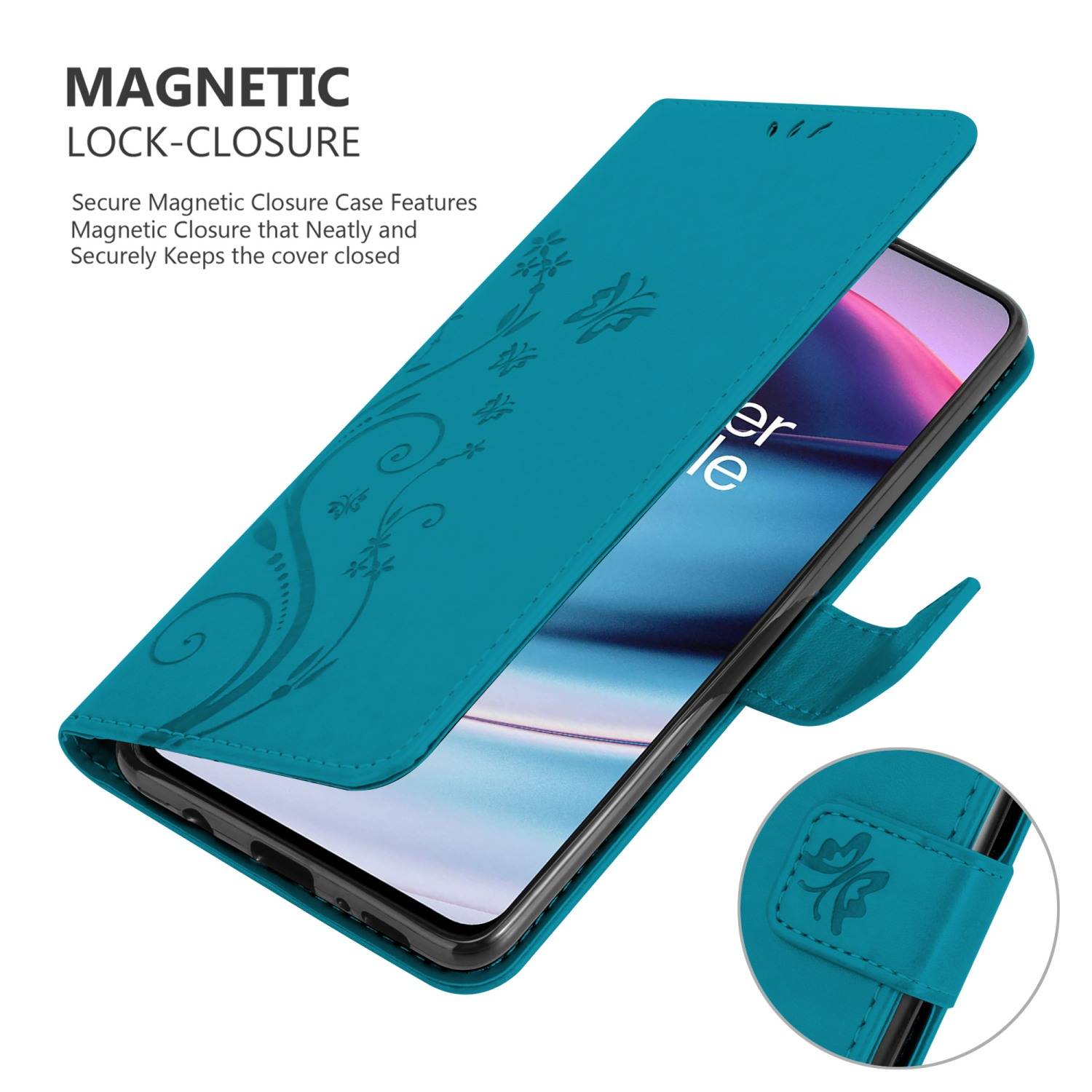 Cadorabo Hülle für OnePlus Nord CE 5G Schutz Hülle in Blau Schutzhülle Handy Hülle Etui Case Blumen Flower