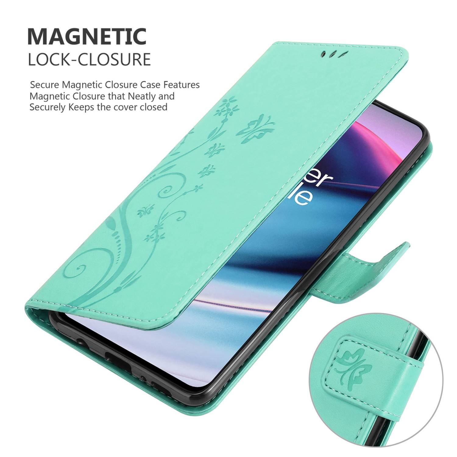 Cadorabo Hülle für OnePlus Nord CE 5G Schutz Hülle in Türkis Schutzhülle Handy Hülle Etui Case Blumen Flower