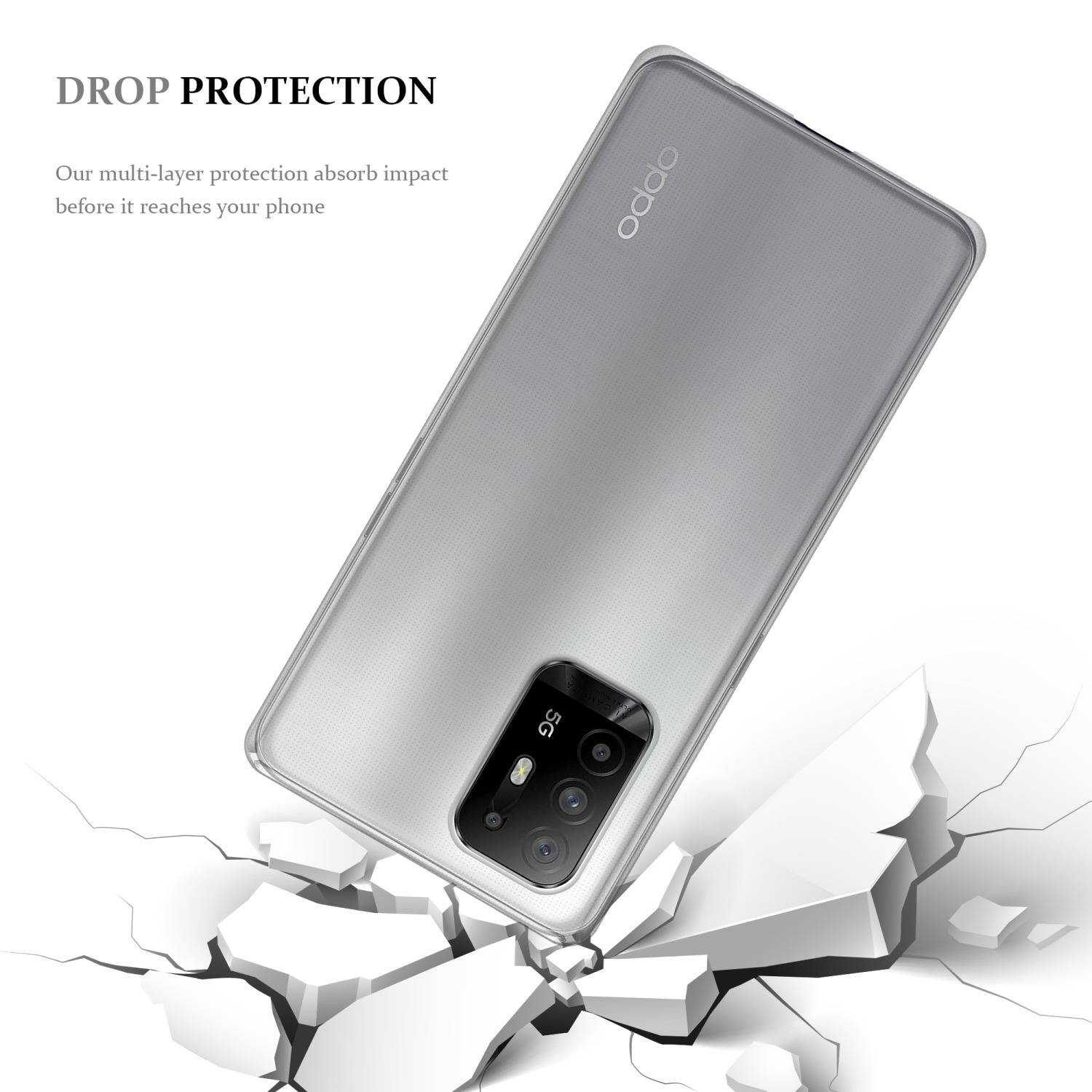 Cadorabo Hülle für Oppo A94 5G Schutz Hülle in Transparent Schutzhülle TPU Silikon Cover Etui Case