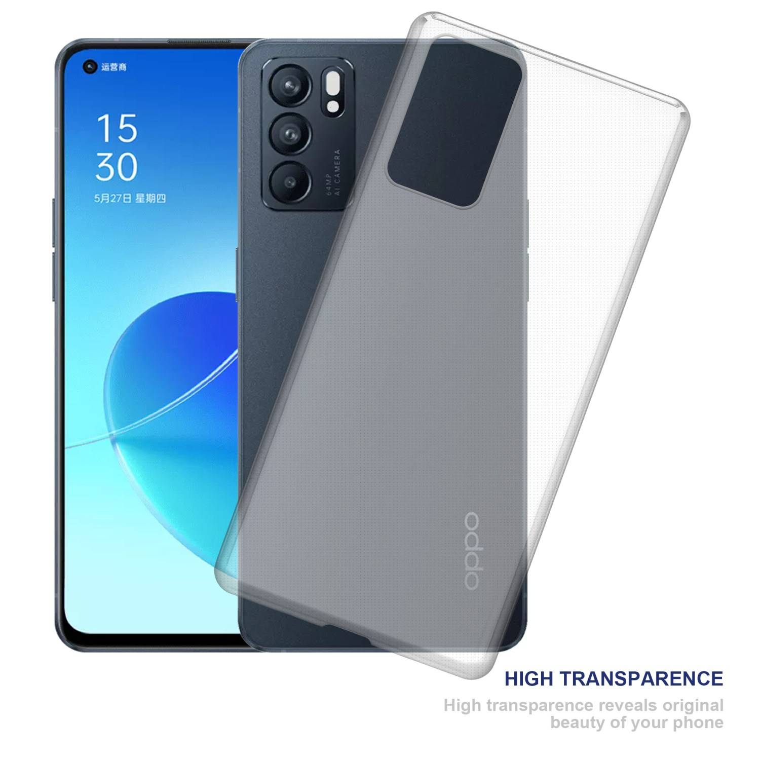 Cadorabo Hülle für Oppo Reno6 5G Schutz Hülle in Transparent Schutzhülle TPU Silikon Cover Etui Case