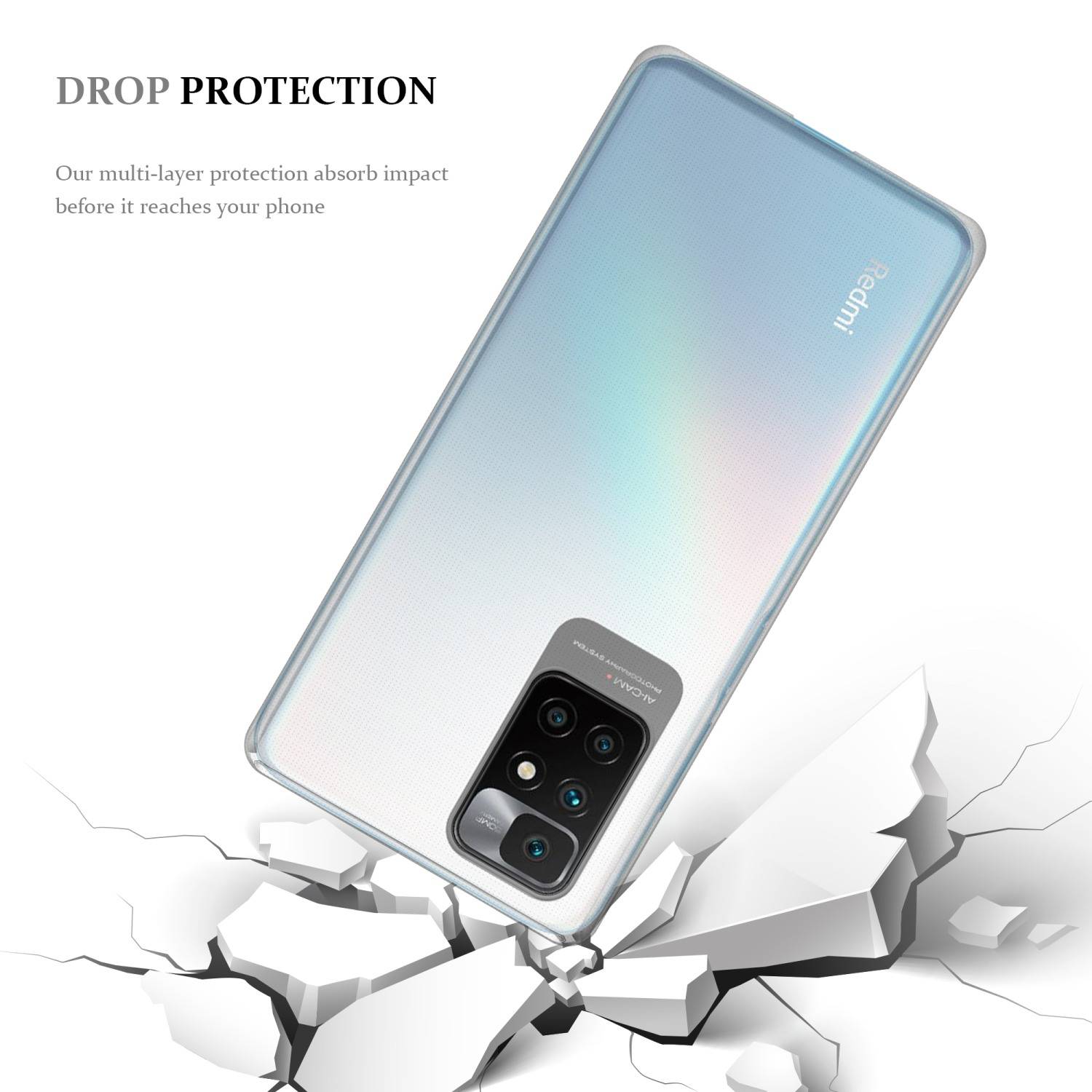 Cadorabo Hülle für Xiaomi RedMi 10 / RedMi NOTE 11 4G Schutz Hülle in Transparent Schutzhülle TPU Silikon Cover Etui