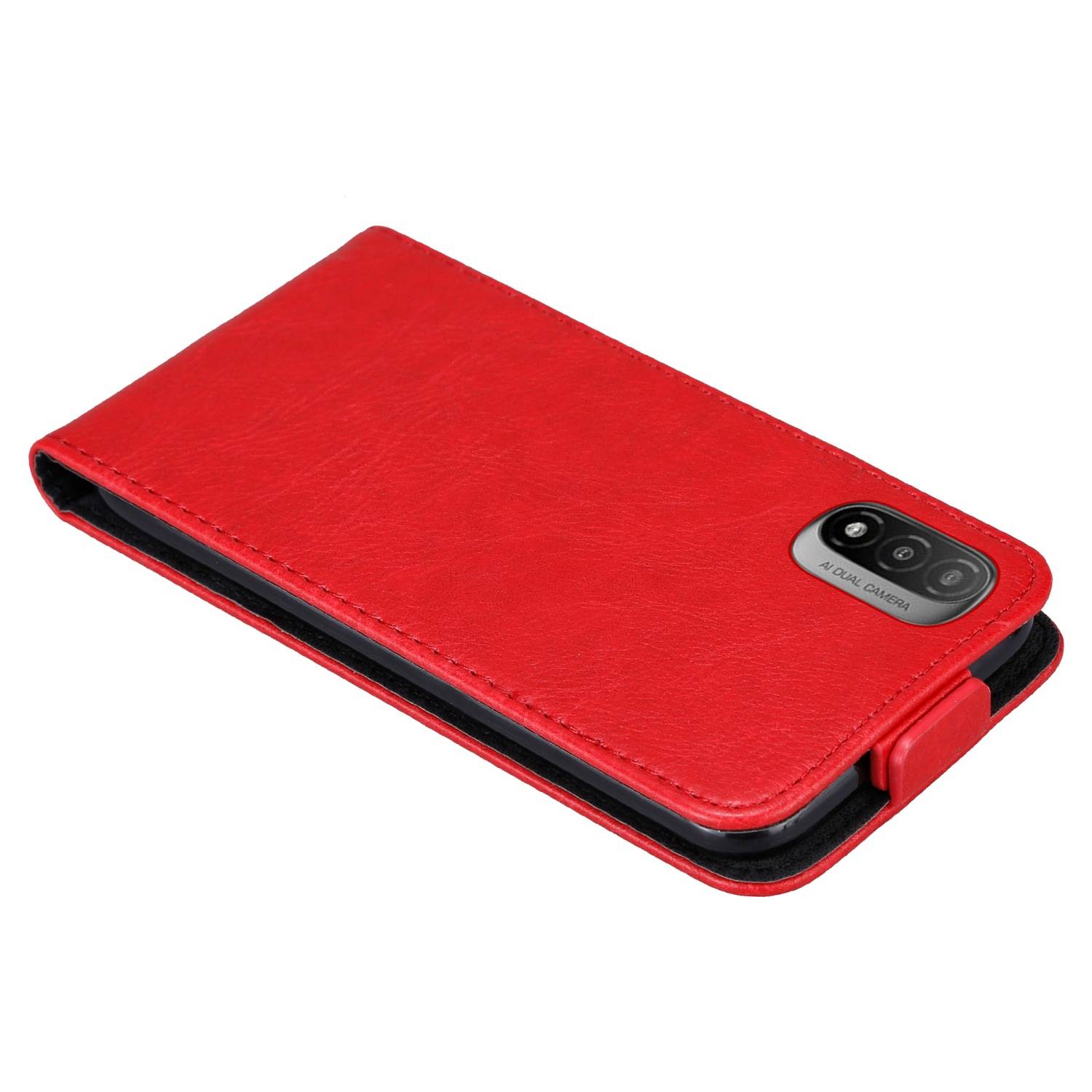 Cadorabo Hülle für Motorola MOTO E20 / E30 / E40 Schutz Hülle in Rot Flip Etui Handyhülle Case Cover