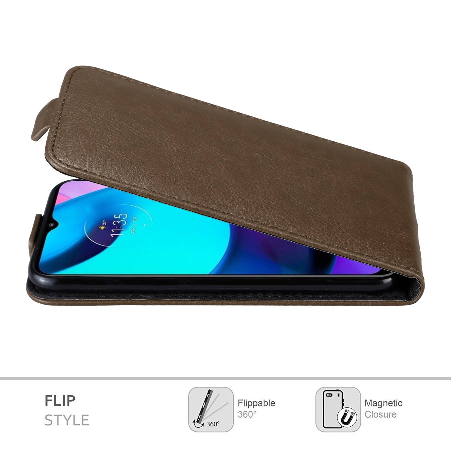 Cadorabo Hülle für Motorola MOTO E20 / E30 / E40 Schutz Hülle in Braun Flip Etui Handyhülle Case Cover