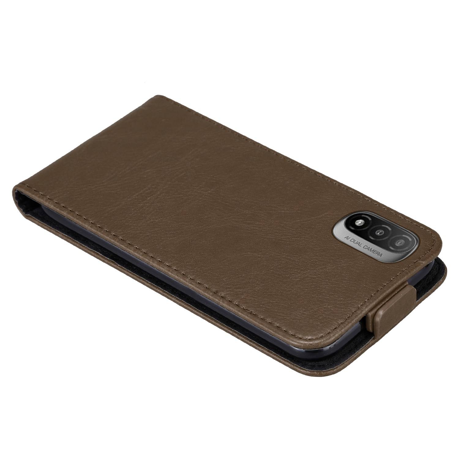 Cadorabo Hülle für Motorola MOTO E20 / E30 / E40 Schutz Hülle in Braun Flip Etui Handyhülle Case Cover