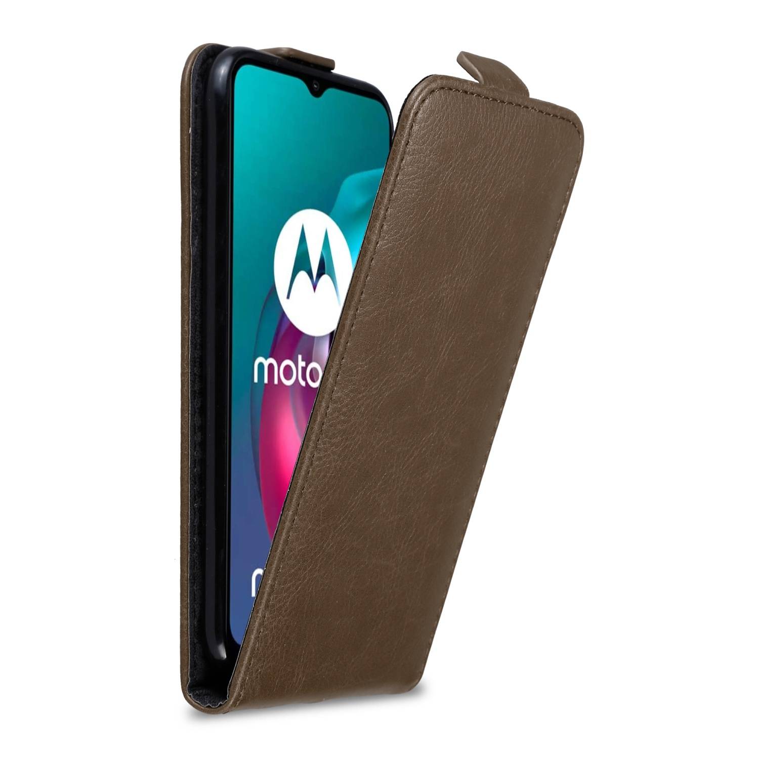 Cadorabo Hülle für Motorola MOTO G10 / G30 Schutz Hülle in Braun Flip Etui Handyhülle Case Cover