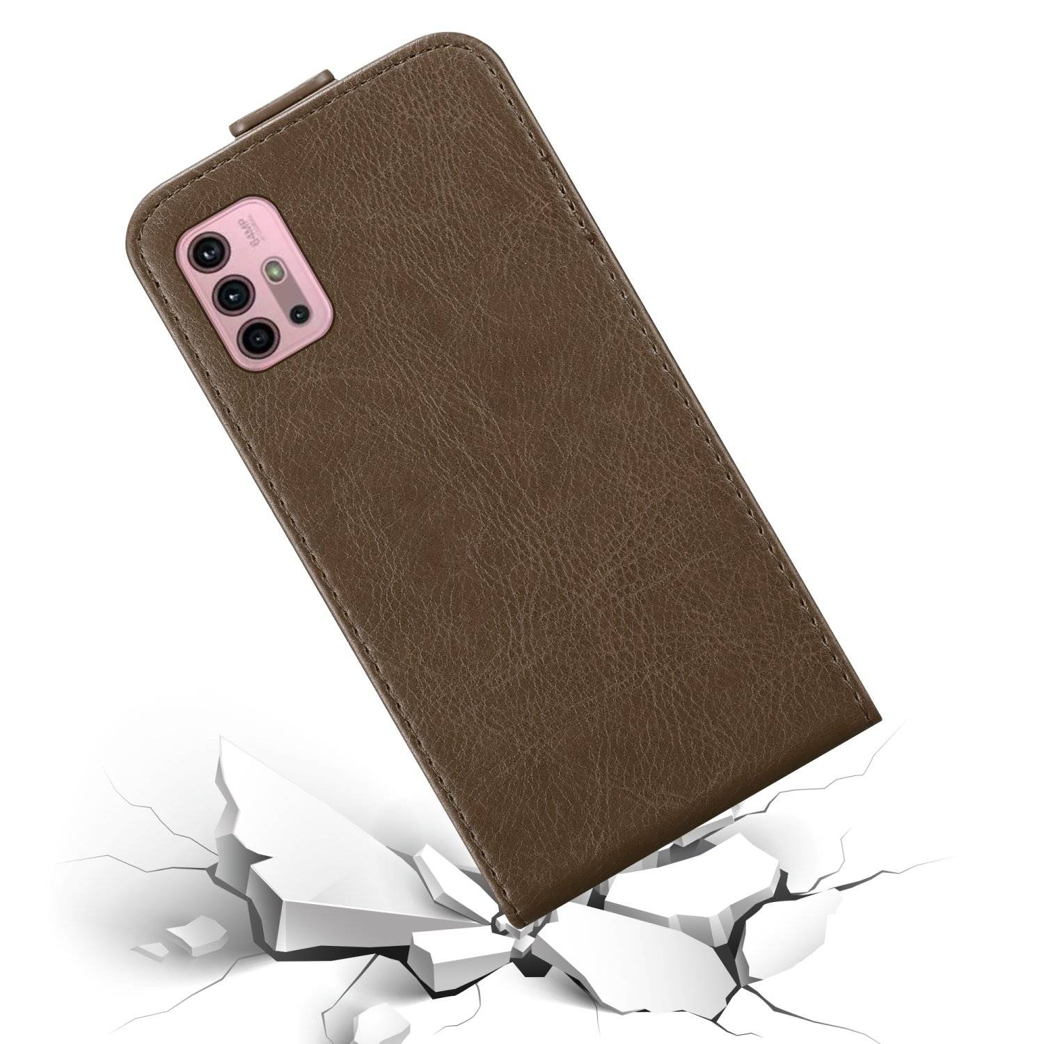 Cadorabo Hülle für Motorola MOTO G10 / G30 Schutz Hülle in Braun Flip Etui Handyhülle Case Cover