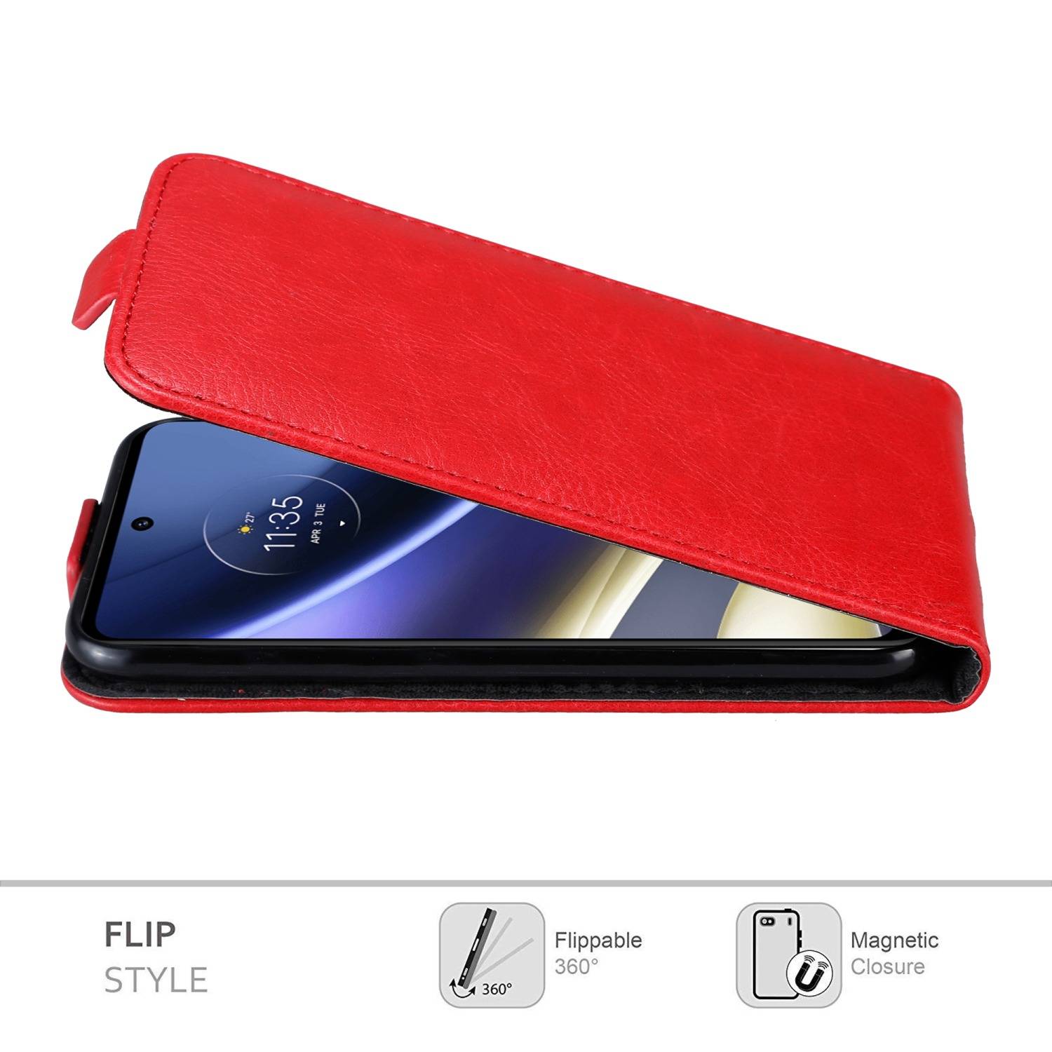 Cadorabo Hülle für Motorola MOTO G51 5G Schutz Hülle in Rot Flip Etui Handyhülle Case Cover