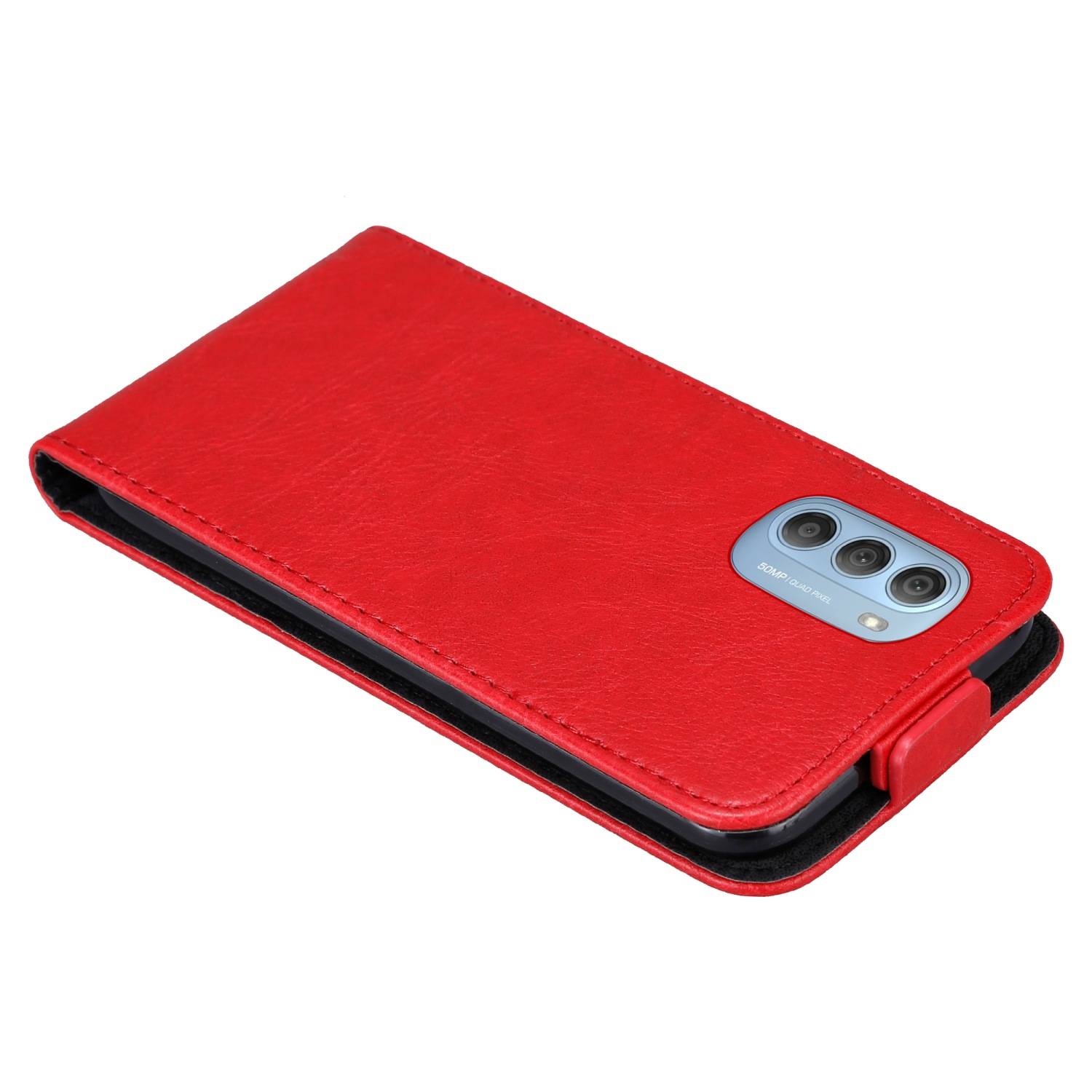 Cadorabo Hülle für Motorola MOTO G51 5G Schutz Hülle in Rot Flip Etui Handyhülle Case Cover