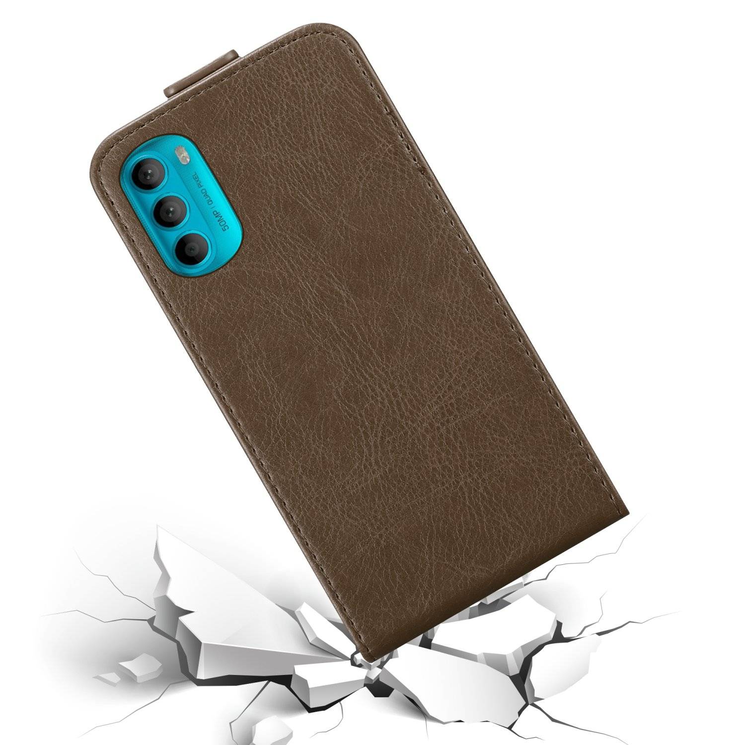 Cadorabo Hülle für Motorola MOTO G71 5G Schutz Hülle in Braun Flip Etui Handyhülle Case Cover