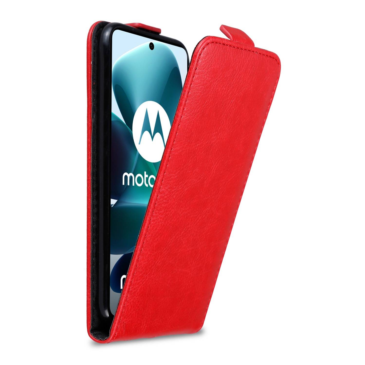 Cadorabo Hülle für Motorola MOTO G200 5G Schutz Hülle in Rot Flip Etui Handyhülle Case Cover
