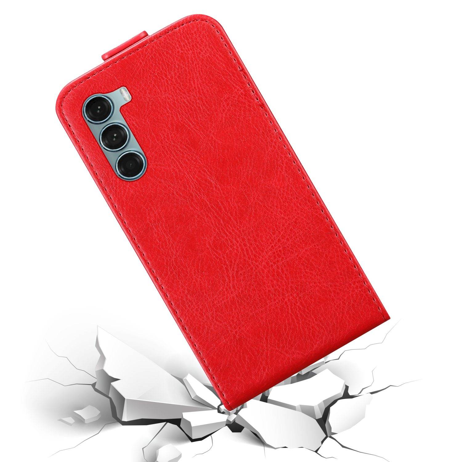 Cadorabo Hülle für Motorola MOTO G200 5G Schutz Hülle in Rot Flip Etui Handyhülle Case Cover