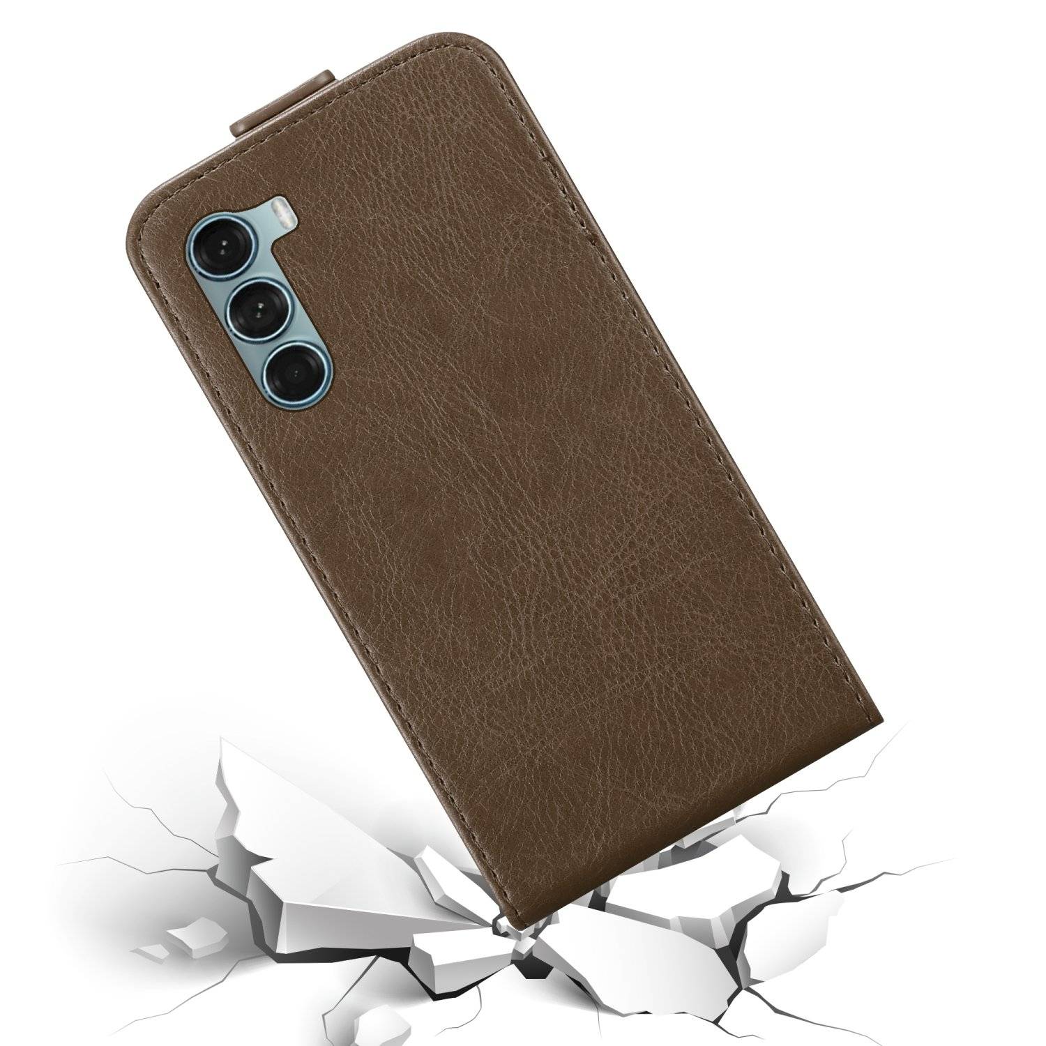 Cadorabo Hülle für Motorola MOTO G200 5G Schutz Hülle in Braun Flip Etui Handyhülle Case Cover