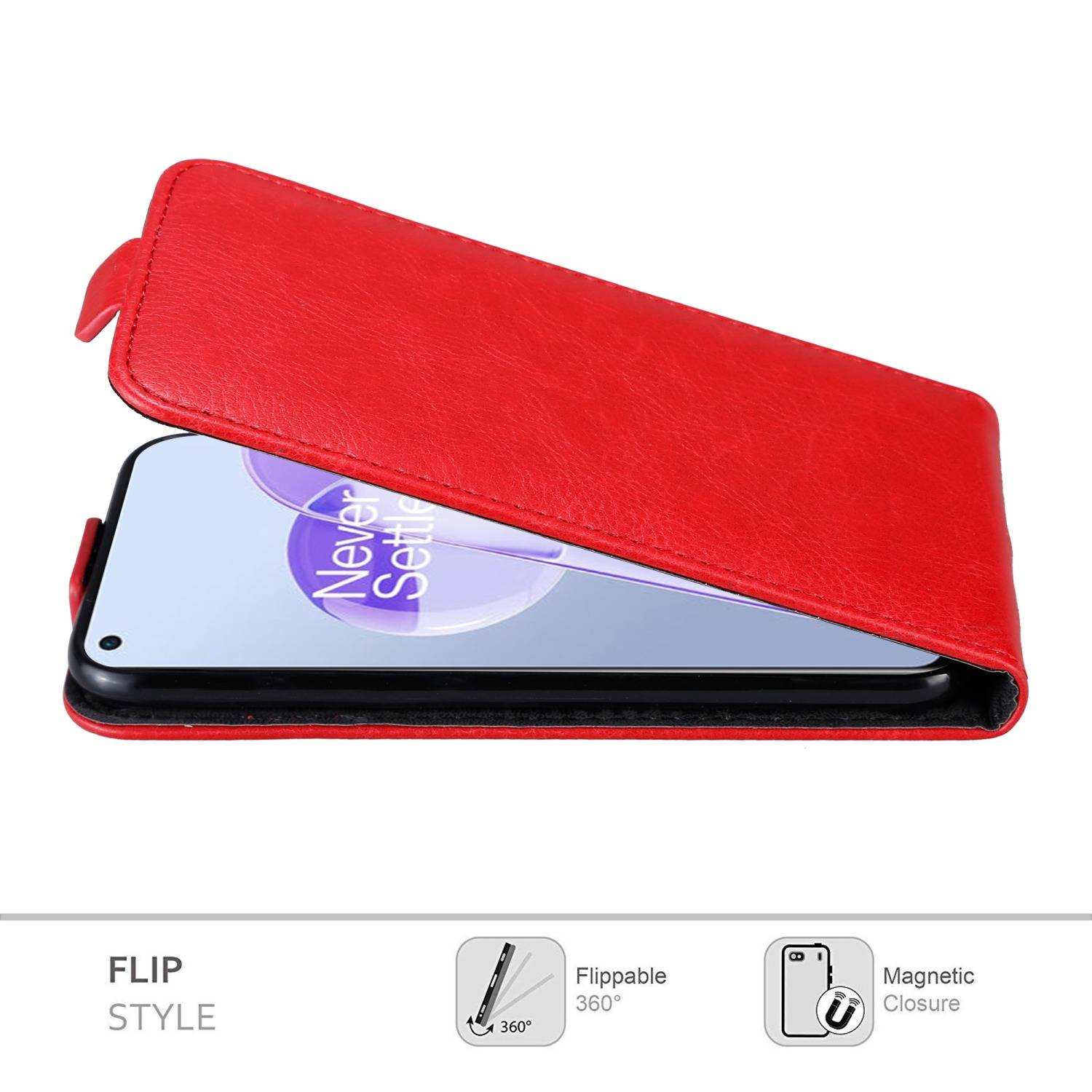 Cadorabo Hülle für OnePlus 9RT 5G Schutz Hülle in Rot Flip Etui Handyhülle Case Cover