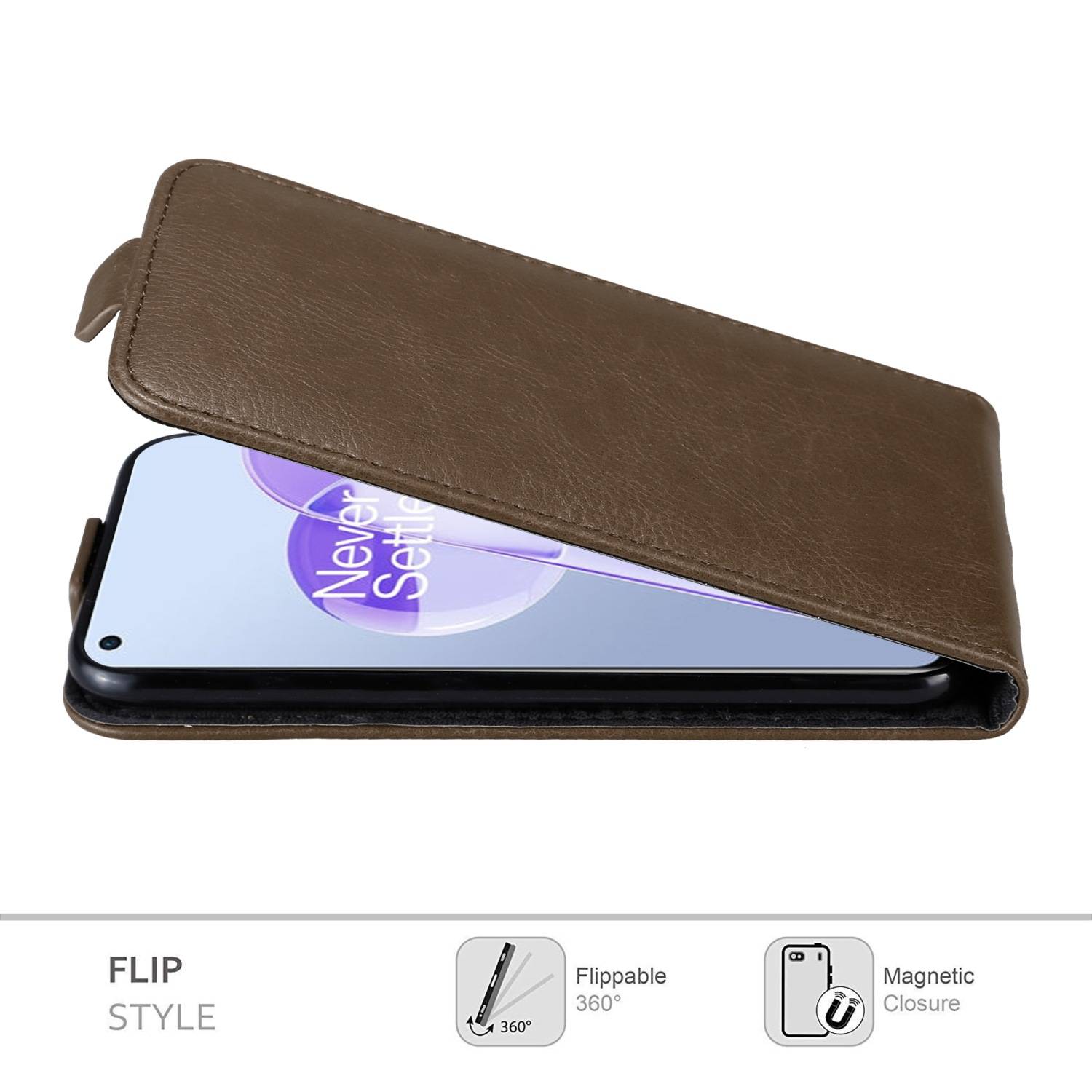 Cadorabo Hülle für OnePlus 9RT 5G Schutz Hülle in Braun Flip Etui Handyhülle Case Cover