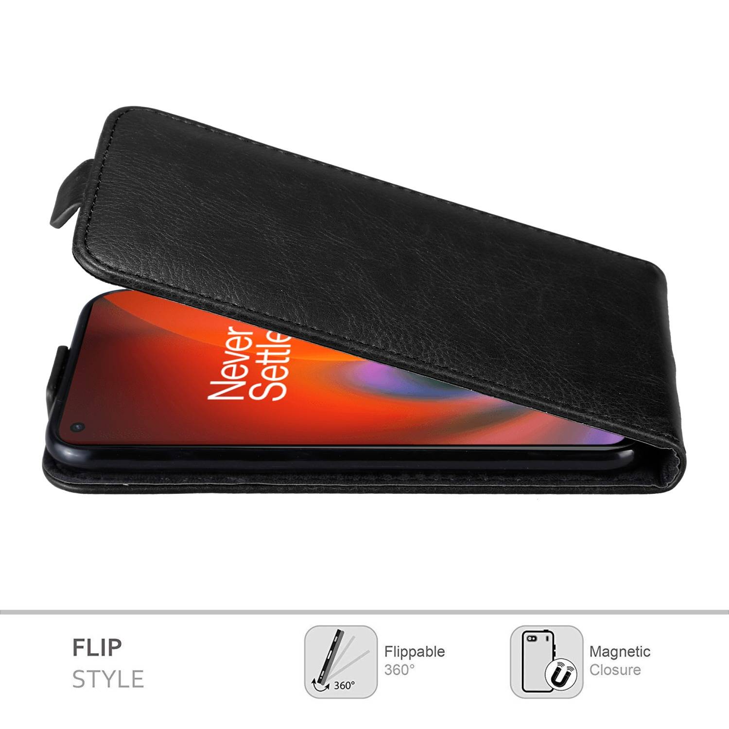 Cadorabo Hülle für OnePlus Nord 2 5G Schutz Hülle in Schwarz Flip Etui Handyhülle Case Cover