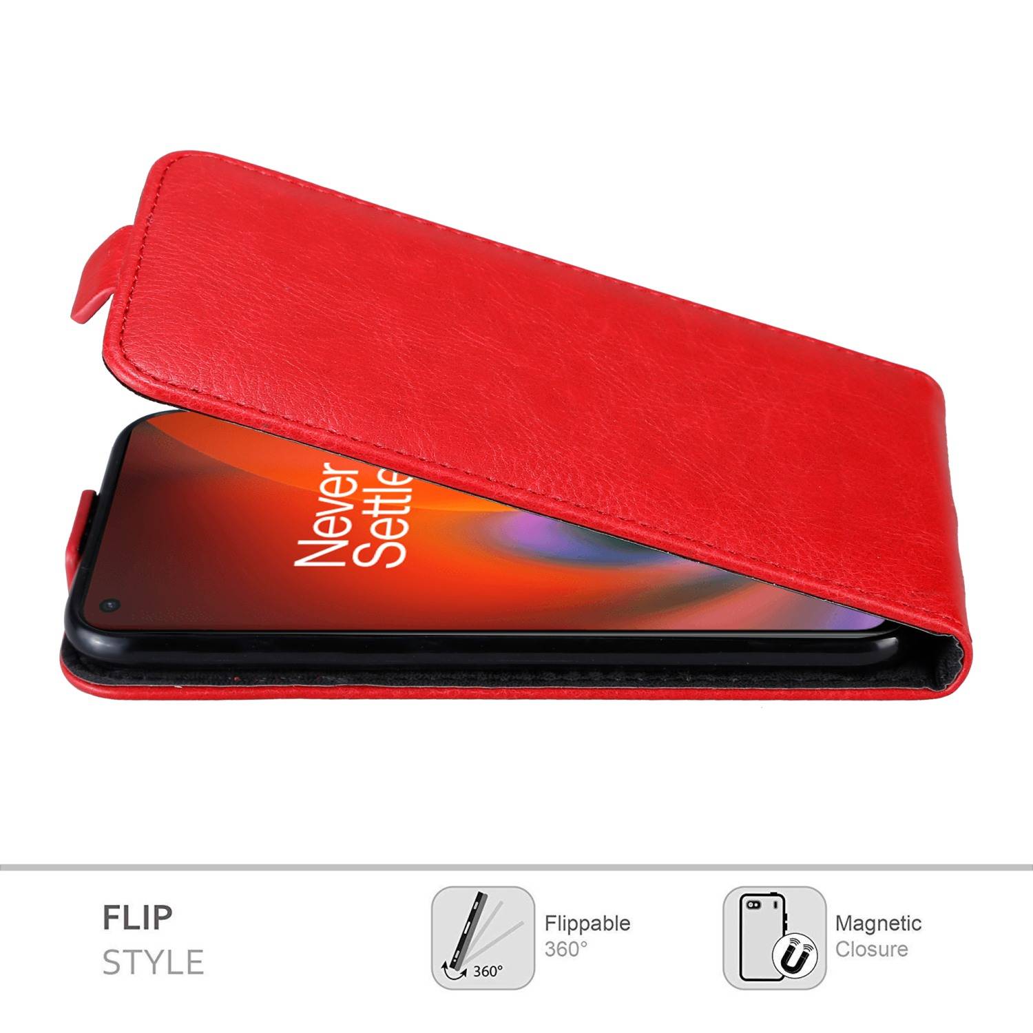 Cadorabo Hülle für OnePlus Nord 2 5G Schutz Hülle in Rot Flip Etui Handyhülle Case Cover