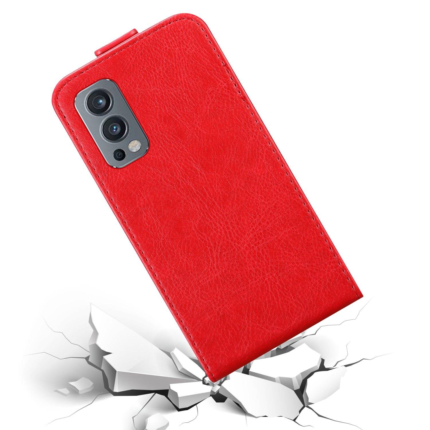 Cadorabo Hülle für OnePlus Nord 2 5G Schutz Hülle in Rot Flip Etui Handyhülle Case Cover