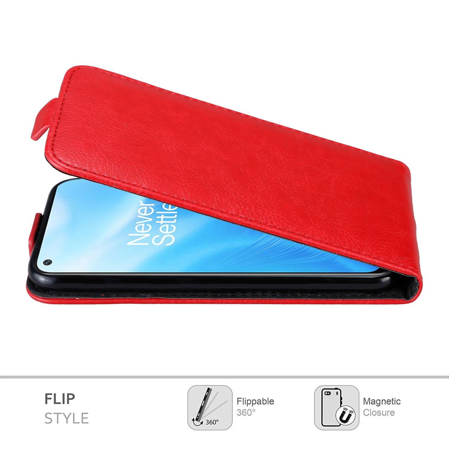 Cadorabo Hülle für OnePlus Nord N200 5G Schutz Hülle in Rot Flip Etui Handyhülle Case Cover