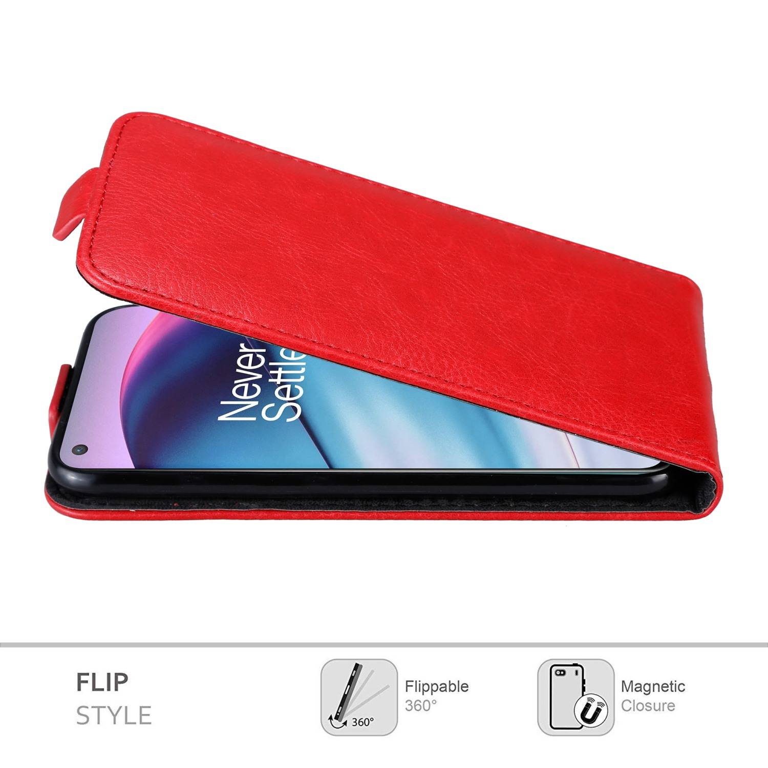 Cadorabo Hülle für OnePlus Nord CE 5G Schutz Hülle in Rot Flip Etui Handyhülle Case Cover