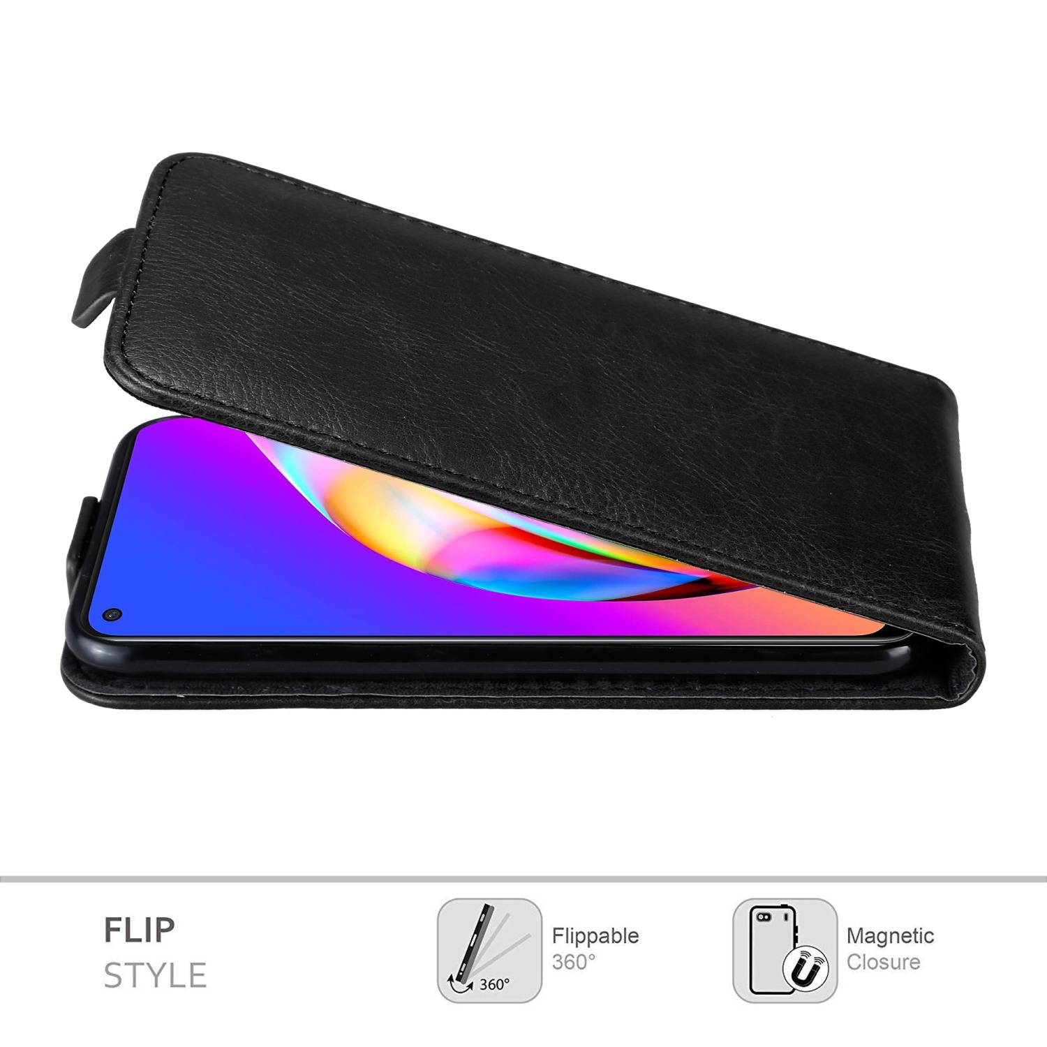 Cadorabo Hülle für Oppo A94 5G Schutz Hülle in Schwarz Flip Etui Handyhülle Case Cover