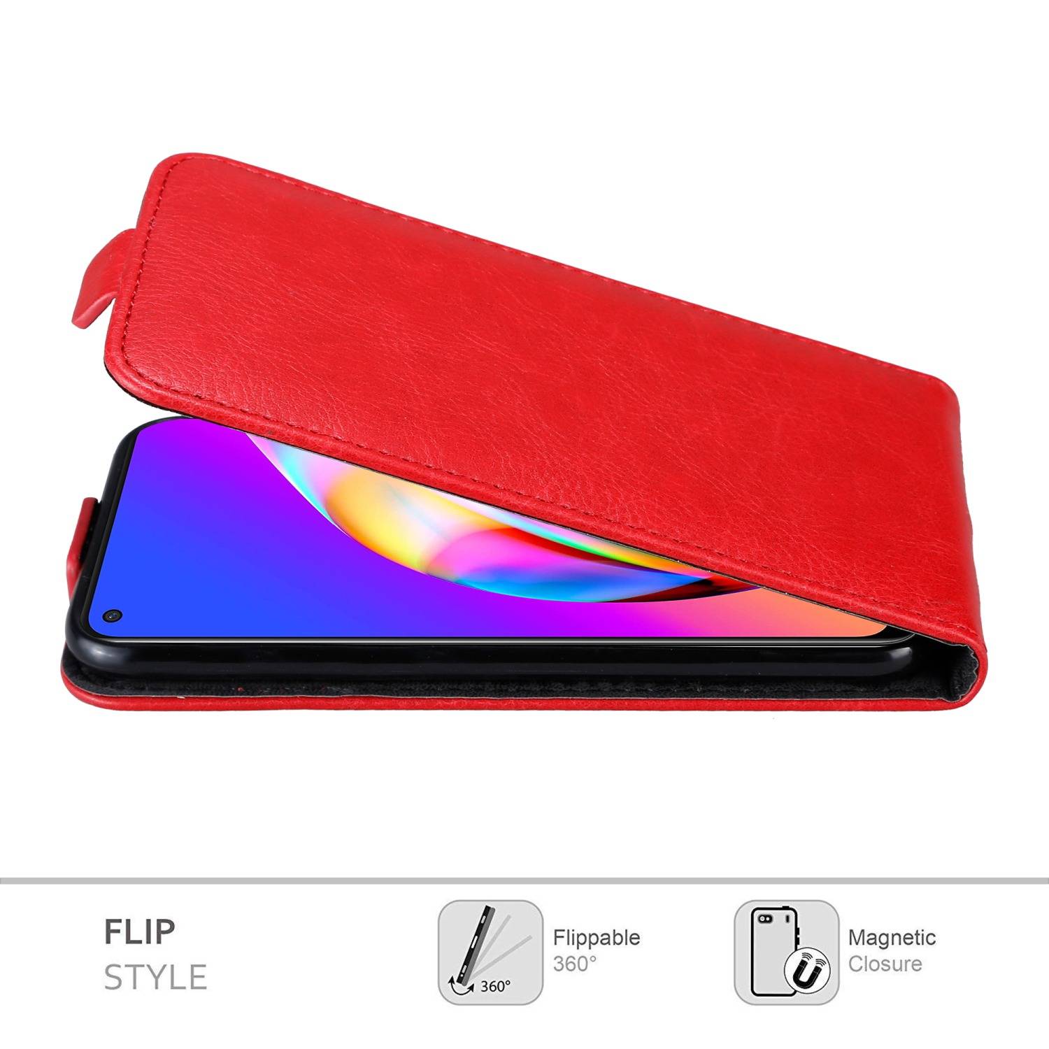 Cadorabo Hülle für Oppo A94 5G Schutz Hülle in Rot Flip Etui Handyhülle Case Cover