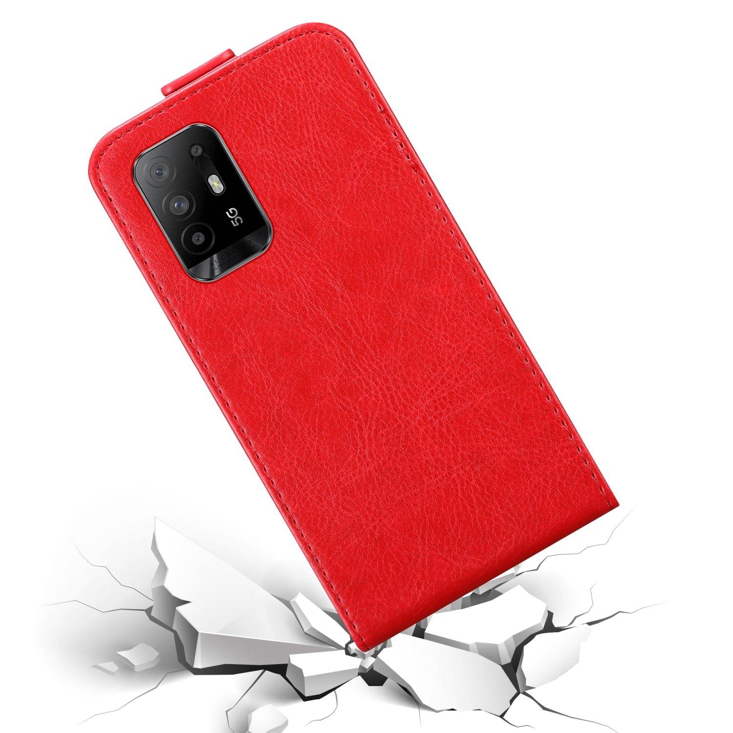 Cadorabo Hülle für Oppo A94 5G Schutz Hülle in Rot Flip Etui Handyhülle Case Cover