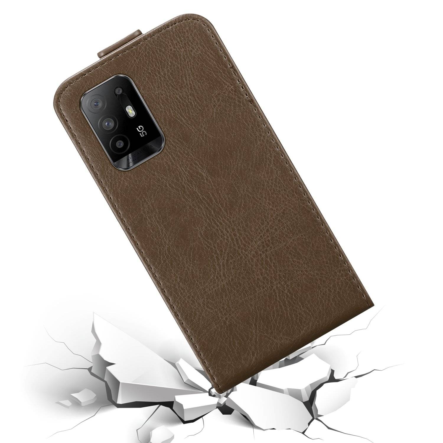 Cadorabo Hülle für Oppo A94 5G Schutz Hülle in Braun Flip Etui Handyhülle Case Cover