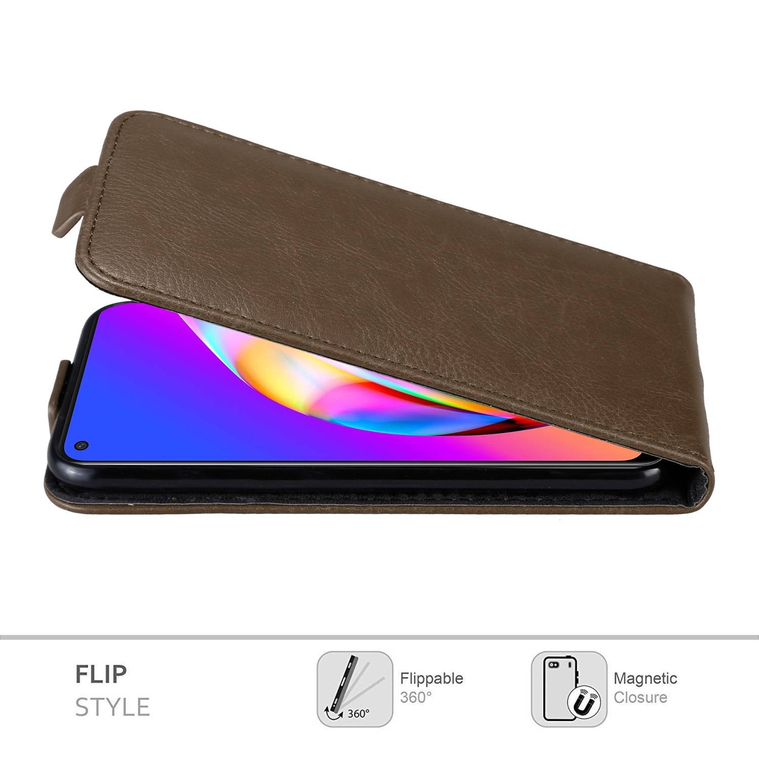 Cadorabo Hülle für Oppo A94 5G Schutz Hülle in Braun Flip Etui Handyhülle Case Cover
