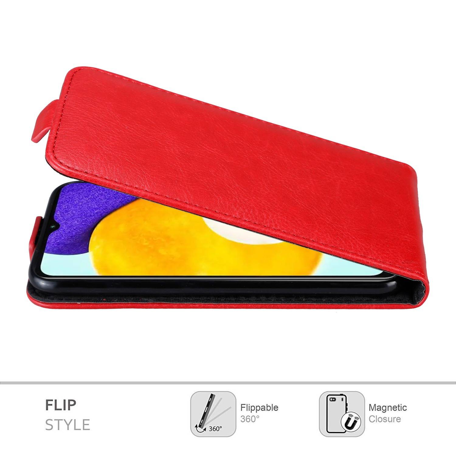 Cadorabo Hülle für Samsung Galaxy A13 5G Schutz Hülle in Rot Flip Etui Handyhülle Case Cover