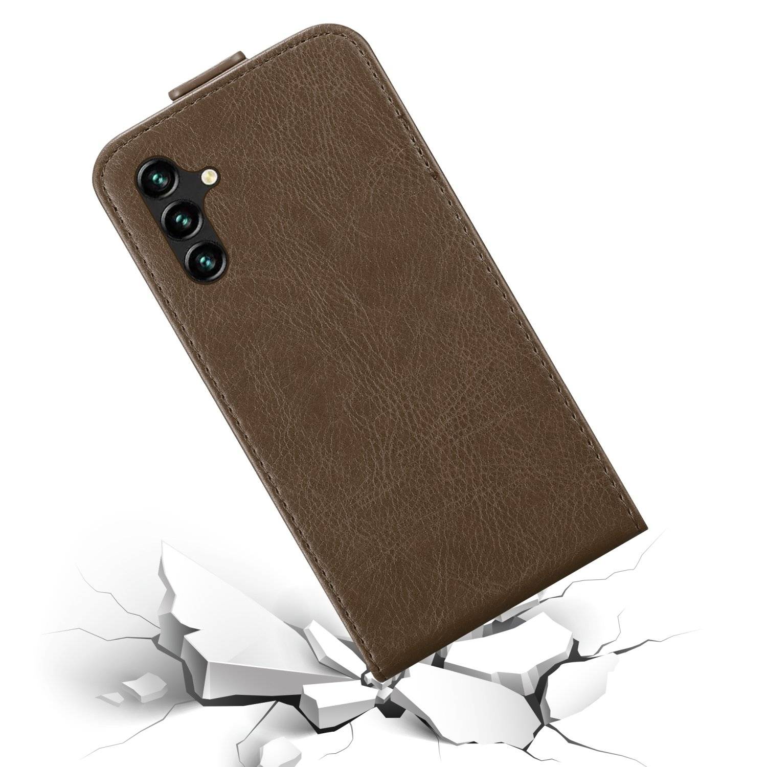 Cadorabo Hülle für Samsung Galaxy A13 5G Schutz Hülle in Braun Flip Etui Handyhülle Case Cover