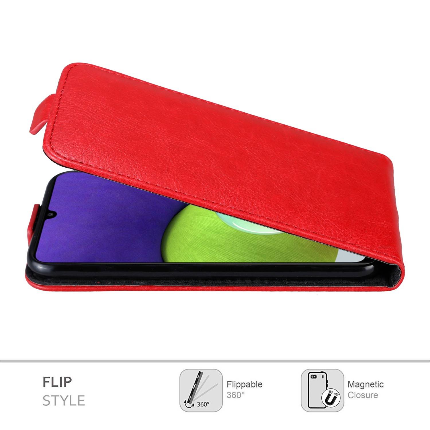 Cadorabo Hülle für Samsung Galaxy A22 4G / M22 / M32 4G Schutz Hülle in Rot Flip Etui Handyhülle Case Cover