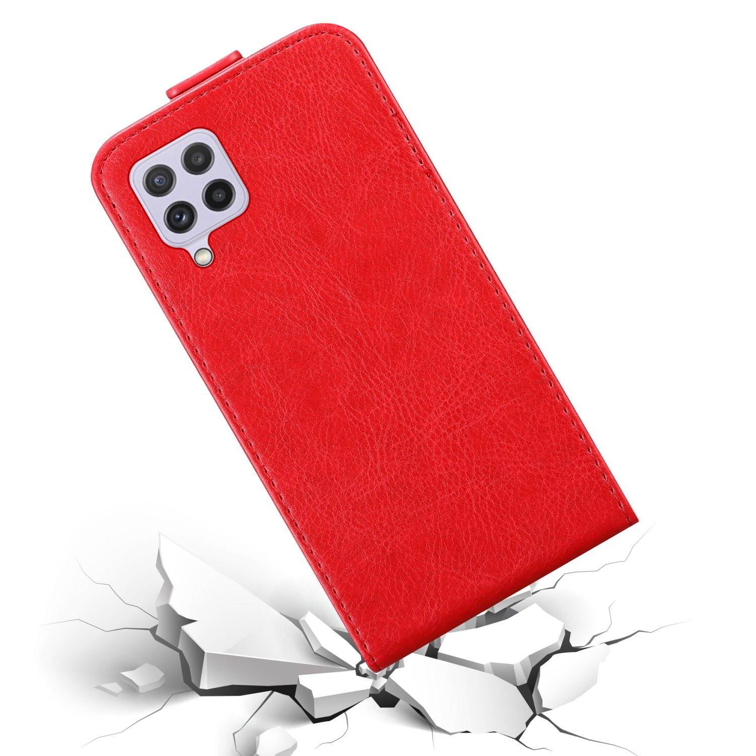 Cadorabo Hülle für Samsung Galaxy A22 4G / M22 / M32 4G Schutz Hülle in Rot Flip Etui Handyhülle Case Cover