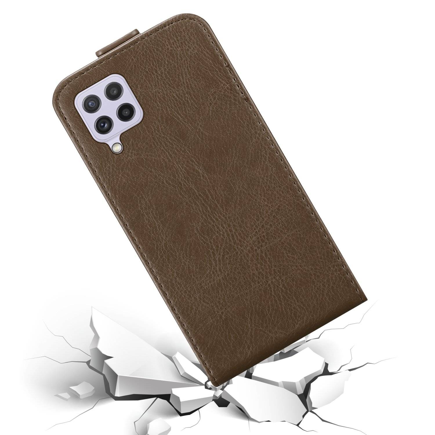 Cadorabo Hülle für Samsung Galaxy A22 4G / M22 / M32 4G Schutz Hülle in Braun Flip Etui Handyhülle Case Cover