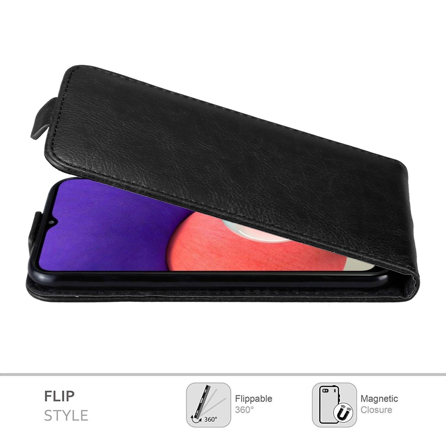 Cadorabo Hülle für Samsung Galaxy A22 5G Schutz Hülle in Schwarz Flip Etui Handyhülle Case Cover