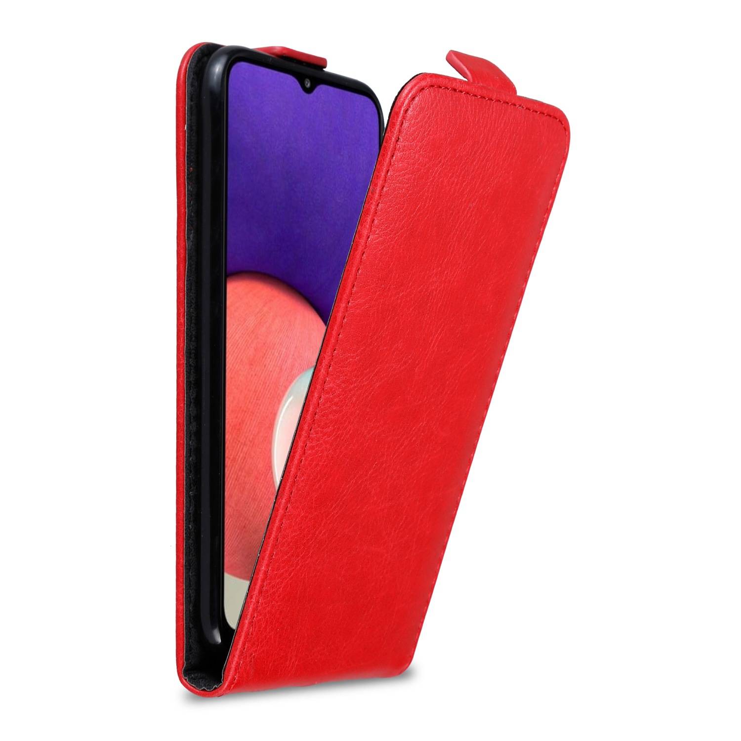 Cadorabo Hülle für Samsung Galaxy A22 5G Schutz Hülle in Rot Flip Etui Handyhülle Case Cover