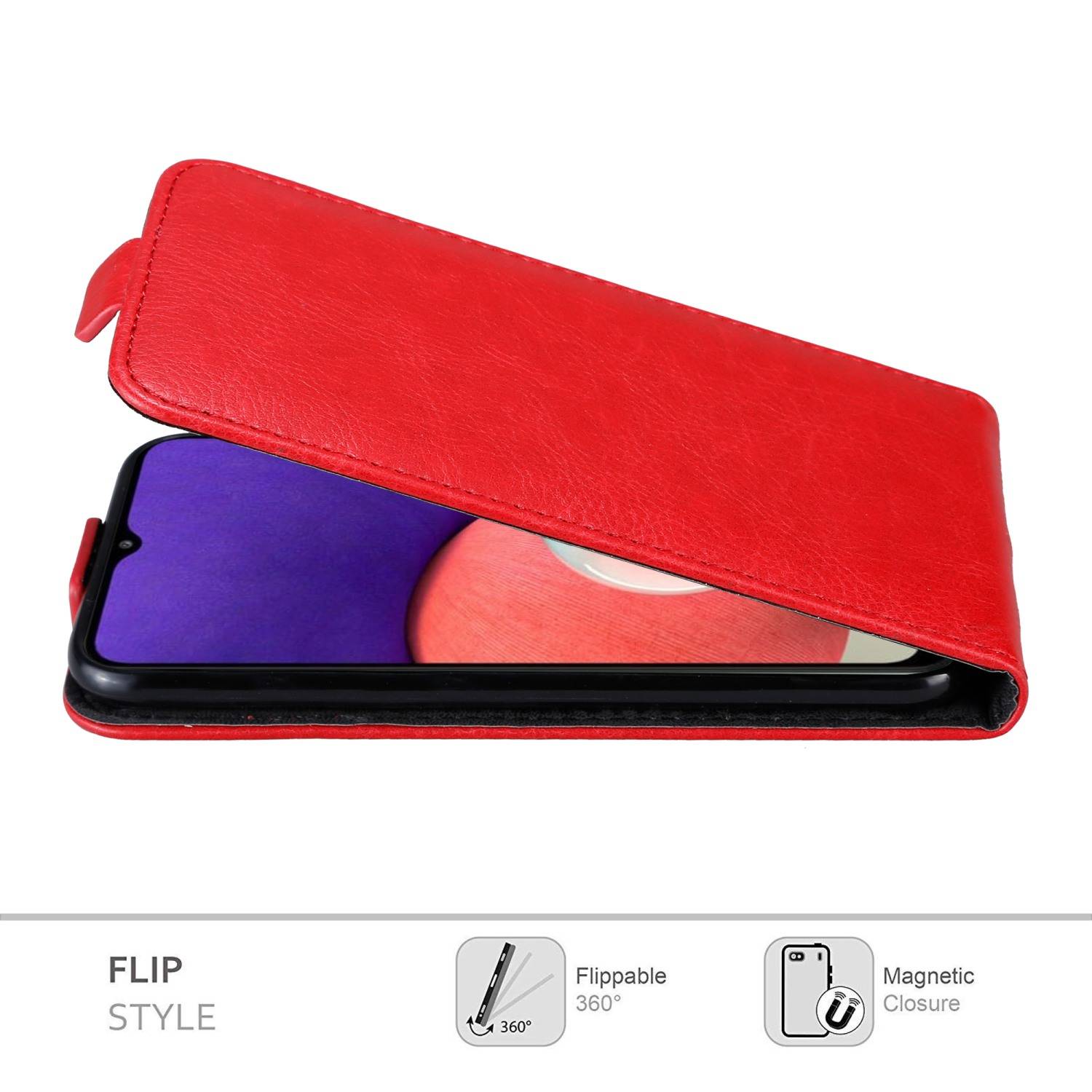 Cadorabo Hülle für Samsung Galaxy A22 5G Schutz Hülle in Rot Flip Etui Handyhülle Case Cover