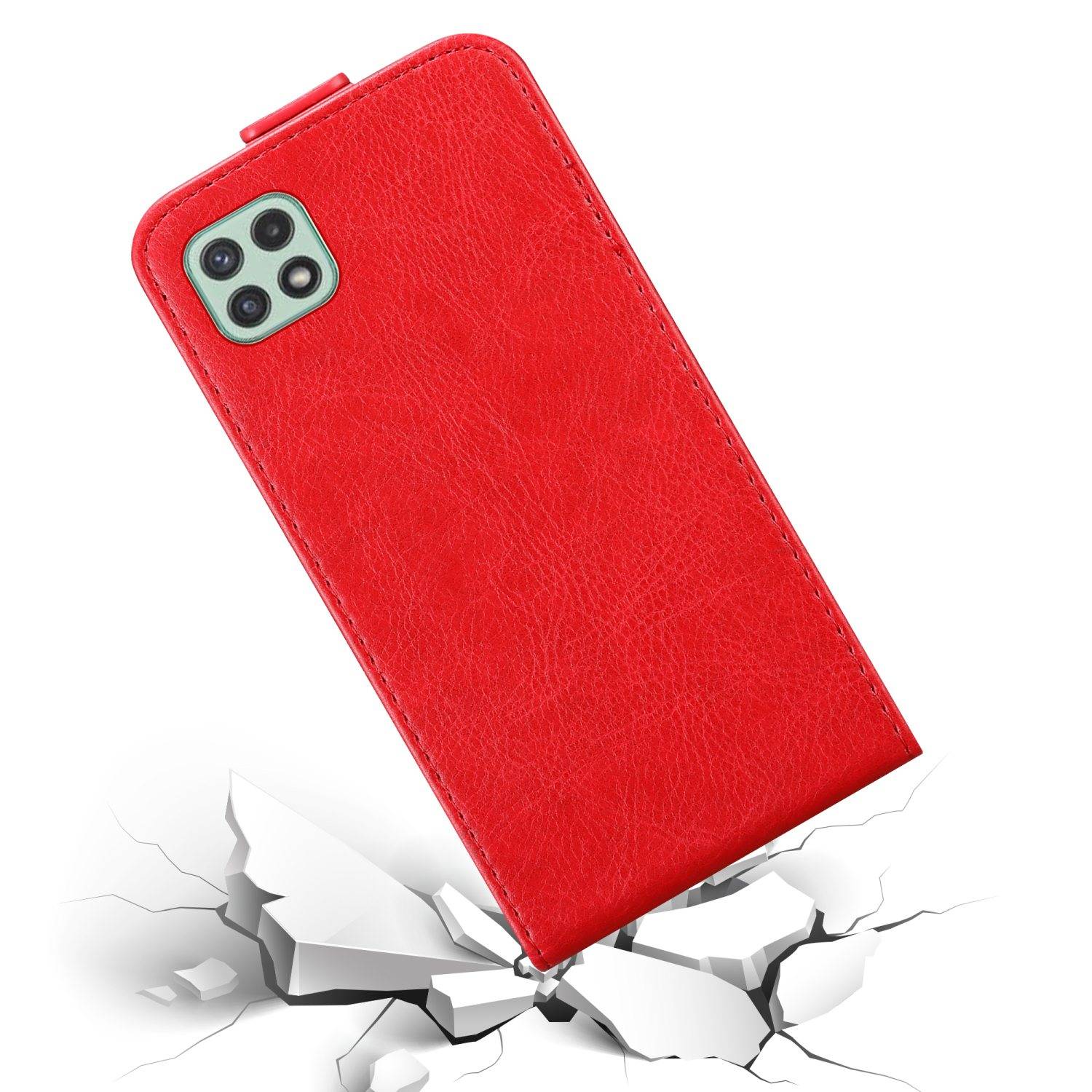 Cadorabo Hülle für Samsung Galaxy A22 5G Schutz Hülle in Rot Flip Etui Handyhülle Case Cover