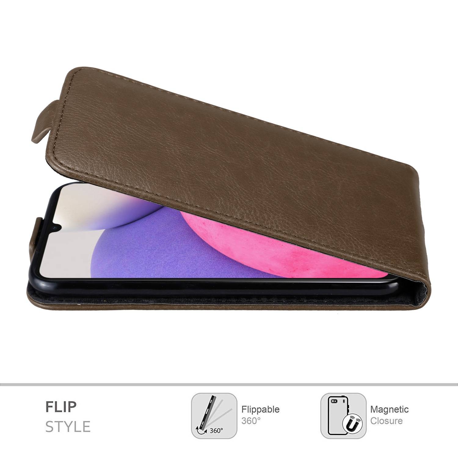 Cadorabo Hülle für Samsung Galaxy A33 5G Schutz Hülle in Braun Flip Etui Handyhülle Case Cover