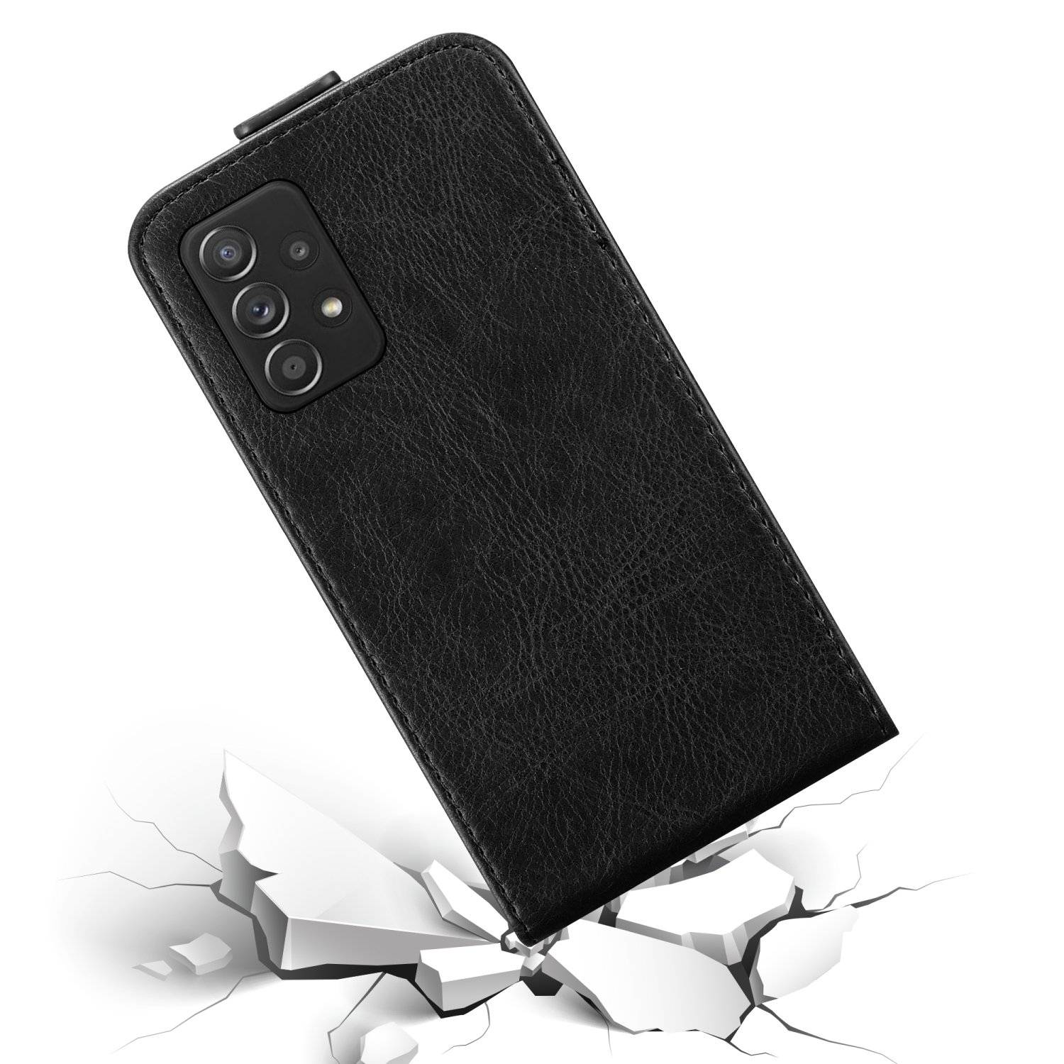 Cadorabo Hülle für Samsung Galaxy A52 (4G / 5G) / A52s Schutz Hülle in Schwarz Flip Etui Handyhülle Case Cover