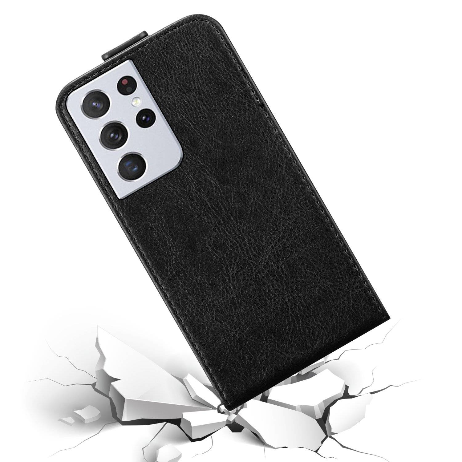 Cadorabo Hülle für Samsung Galaxy S22 ULTRA Schutz Hülle in Schwarz Flip Etui Handyhülle Case Cover