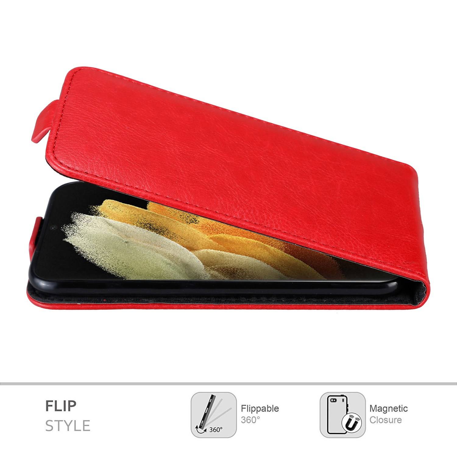 Cadorabo Hülle für Samsung Galaxy S22 ULTRA Schutz Hülle in Rot Flip Etui Handyhülle Case Cover