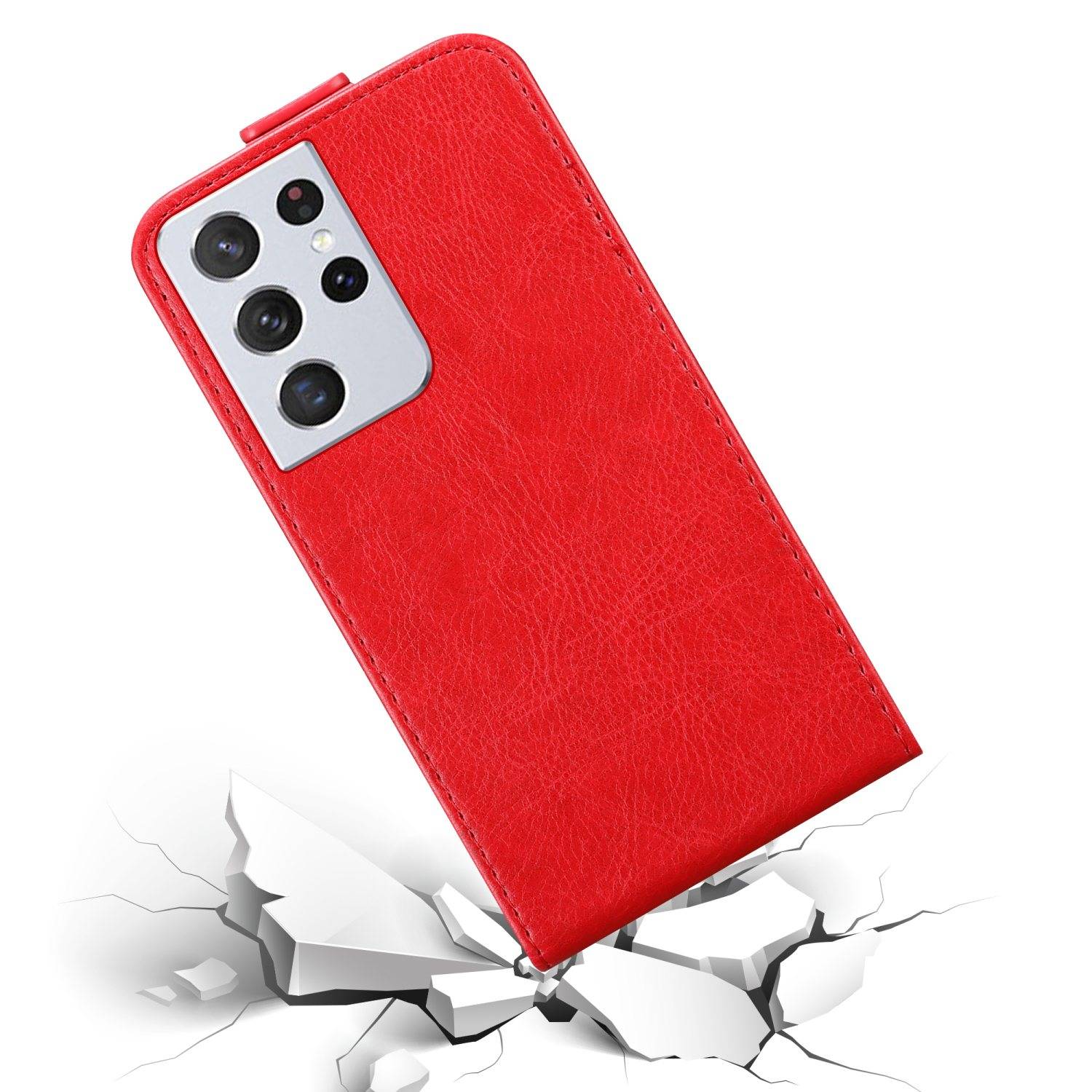 Cadorabo Hülle für Samsung Galaxy S22 ULTRA Schutz Hülle in Rot Flip Etui Handyhülle Case Cover