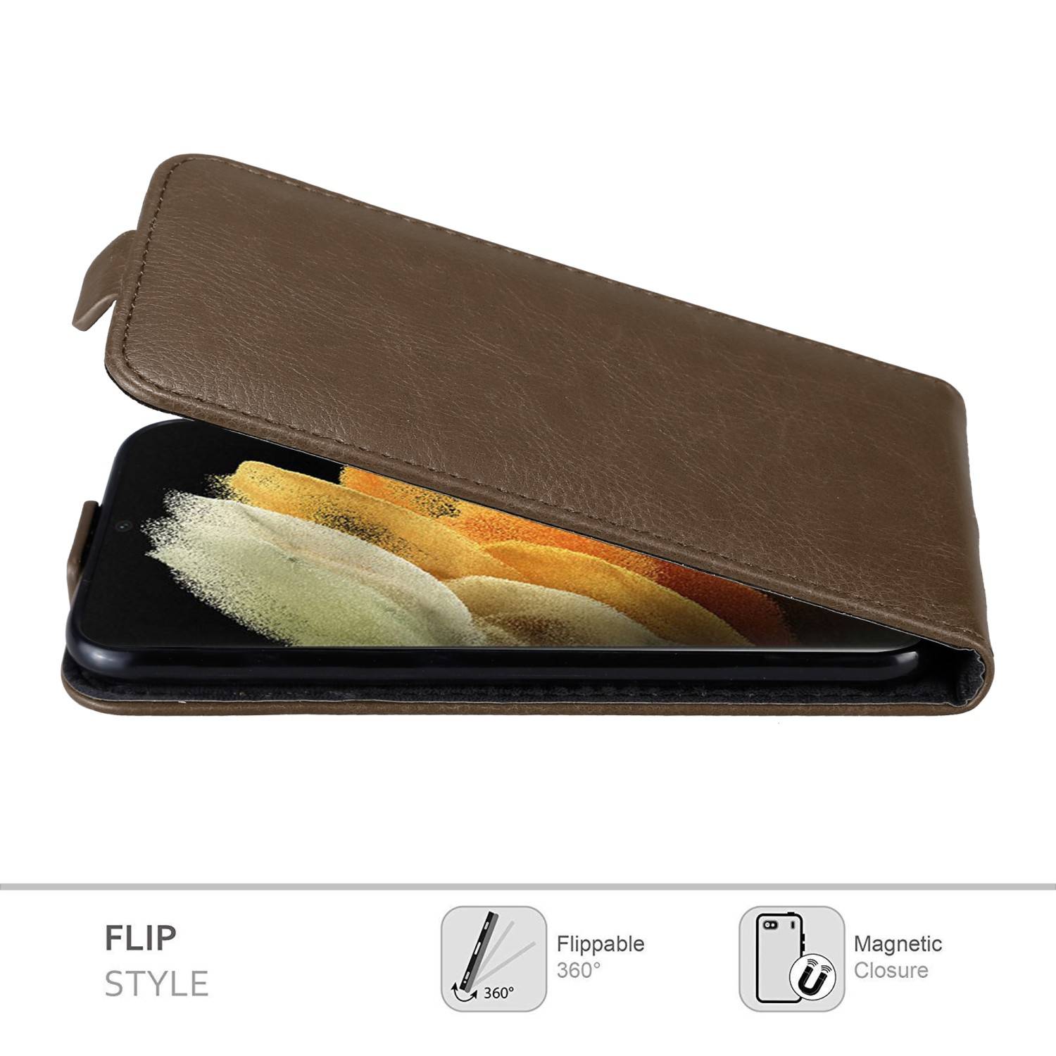 Cadorabo Hülle für Samsung Galaxy S22 ULTRA Schutz Hülle in Braun Flip Etui Handyhülle Case Cover
