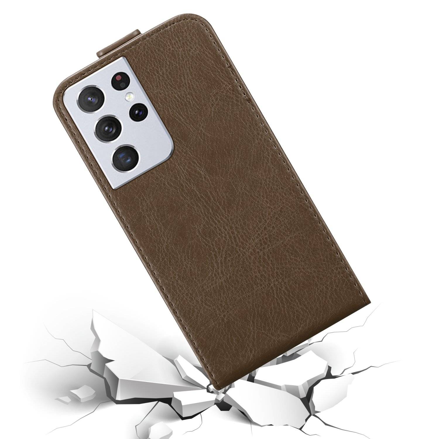Cadorabo Hülle für Samsung Galaxy S22 ULTRA Schutz Hülle in Braun Flip Etui Handyhülle Case Cover