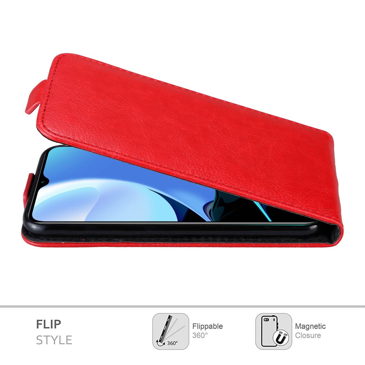 Cadorabo Hülle für Xiaomi RedMi 9T / POCO M3 Schutz Hülle in Rot Flip Etui Handyhülle Case Cover