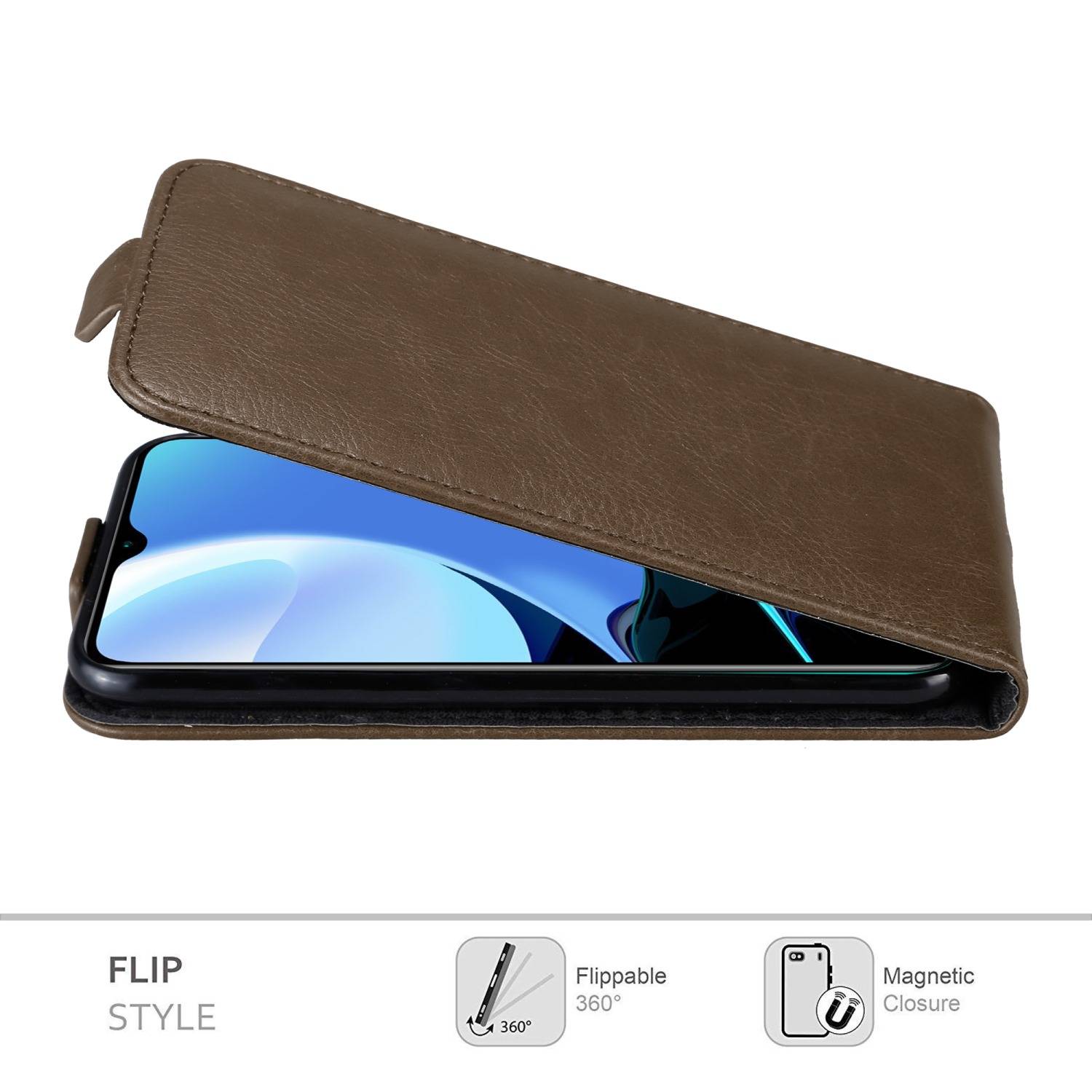 Cadorabo Hülle für Xiaomi RedMi 9T / POCO M3 Schutz Hülle in Braun Flip Etui Handyhülle Case Cover
