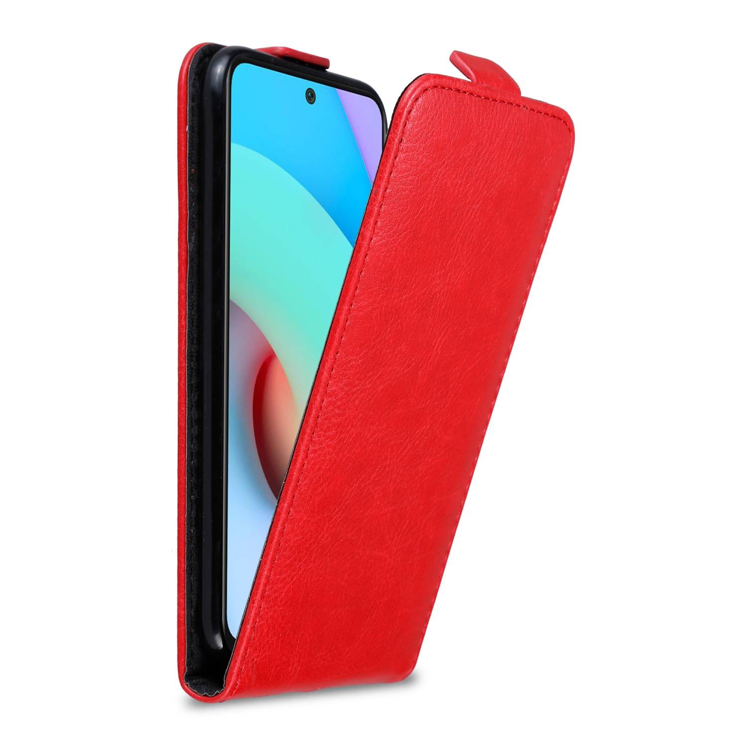 Cadorabo Hülle für Xiaomi RedMi 10 / RedMi NOTE 11 4G Schutz Hülle in Rot Flip Etui Handyhülle Case Cover