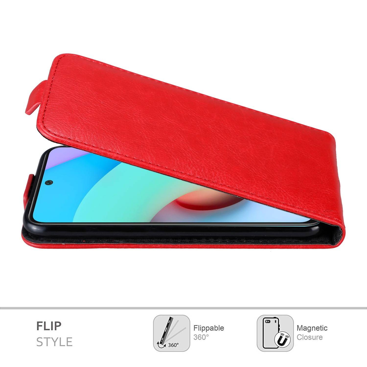 Cadorabo Hülle für Xiaomi RedMi 10 / RedMi NOTE 11 4G Schutz Hülle in Rot Flip Etui Handyhülle Case Cover